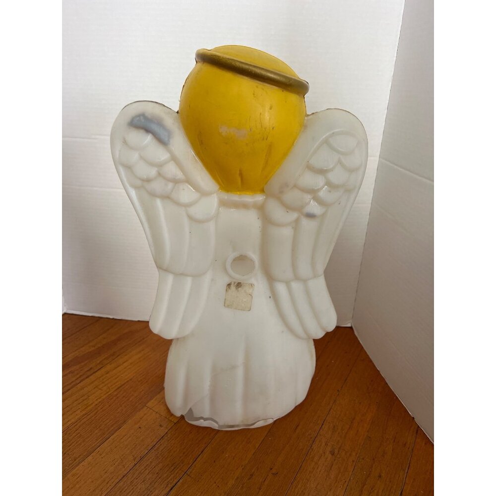 Vintage Angel Blow Mold Christmas Decoration 18" Tall With Gold Wings & Halo - Picture 3 of 4
